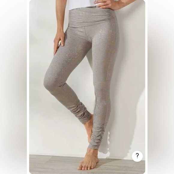 {EUC Soft Surroundings Metallic Gold Splatter High Waist Grey Legging Ruched XS} - Picture 1 of 12